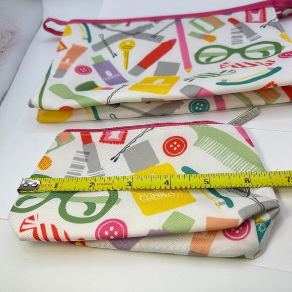 CLINIQUE Glass Print Cosmetic Makeup Bag Set Zipper Pouch (1 Large + 1 Small ) - Picture 5 of 6
